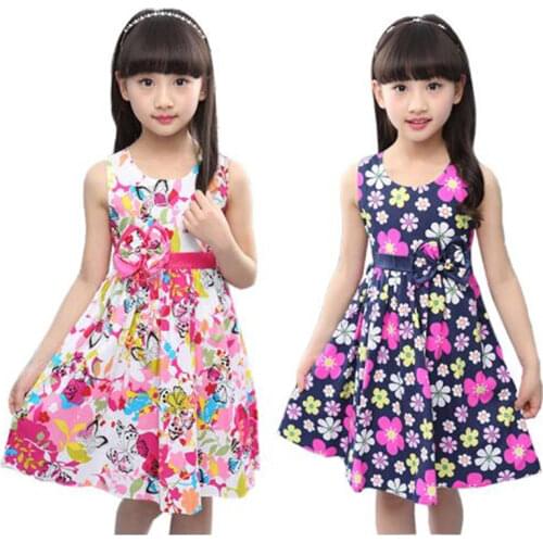 Flower Girls Dress Sleeveless Bow Kids Dresses for Girls 4 5 6 7 8 9 10 11 12 Year Summer Children Princess Clothing