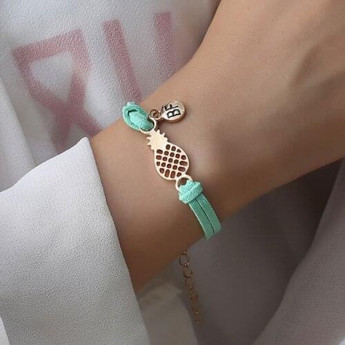 Hot Sale Popular Woman Bracelet Jewelry Hollow Pineapple Letter BF Double Layer Bracelet New Fruit Jewelry Female Gift