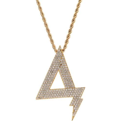 Simple Triangle Pendant Pave Full Cubic Zircon Lightning Charm Necklace For Women Men Fashion Hip Hop Jewelry