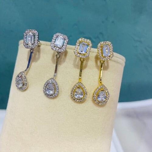 Luxury waterdrop Cube Zircon Crystal CZ Stud Earrings For Women African Bridal Earring aretes de mujer modernos E7144