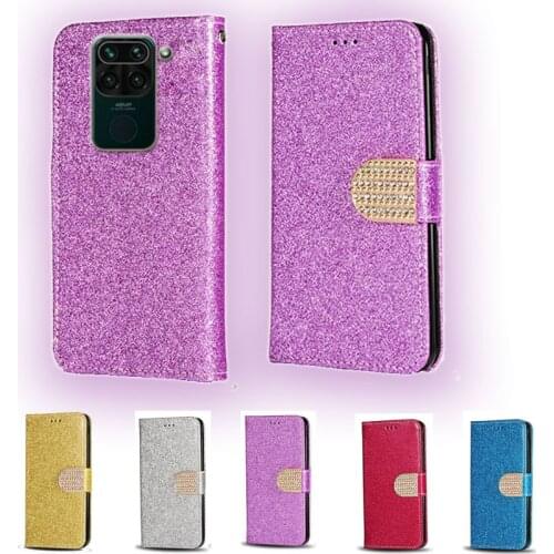 Luxury Glitter Diamond Flip Leather Wallet Phone Case For Xiaomi Redmi Note 9 Phone stand function cover with card slot