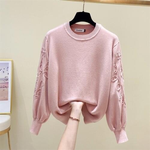 Pink Plus Large Size Oversize Korean Style Fashion Pullovers For WomenS Ladies Sweater 2021 Clothes Tops Blouse Female Autumn