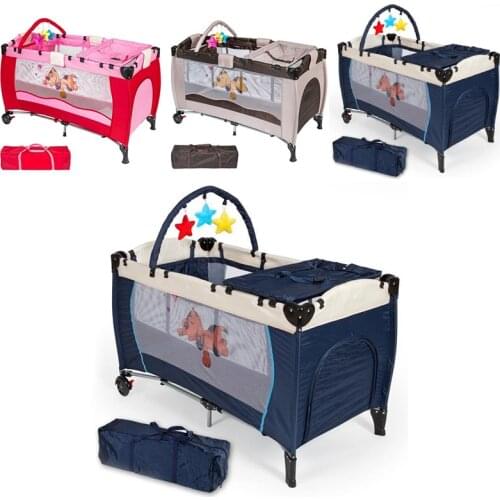 125cm Foldable Cartoon Bunk Newborn Baby Crib For Travel Home Use Red Blue Multifunctional Children Play Portable Furniture HWC