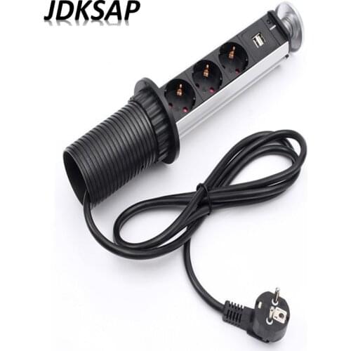 Hideable Outlet Charger Universal PullPop Up Electrical 2 USB 3 Socket Kitchen Retractable Office Metting Desk Table Socket PLD