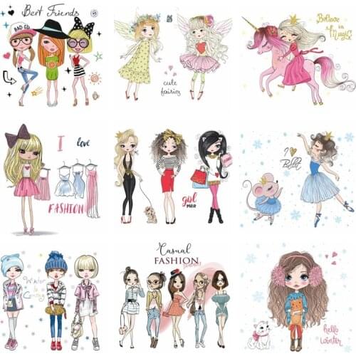 Pulaqi Princess Girl Iron On Transfers For Kids Clothes Stripes Iron On Patch Heat Transfer Vinyl Thermal Stickers Applique DIY