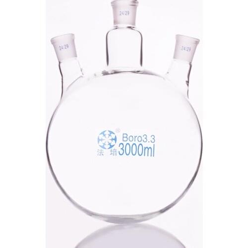 Three-necked flask oblique shape,with three necks standard grinding mouth,Capacity 3000ml,Middle joint 24/29,lateral joint 24/29