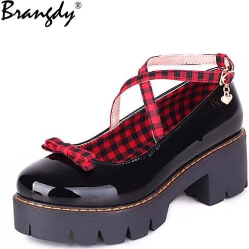 Brangdy sweet lolita shoes platform round head thick heel cross bandage women shoes kawaii cosplay Mary Jane shoes