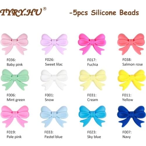 TYRY.HU 5pcs Bowknot Silicon Beads BPA Free Bow Tie Baby Teething Bead For DIY Jewelry Making Chewable Baby Teething Gift