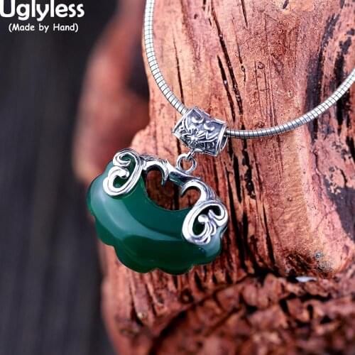 Uglyless Pisces Gifts Jewelry for Women Back Carved Double Fishes Necklace NO Chain Constellation Chalcedony Pendants 925 Silver