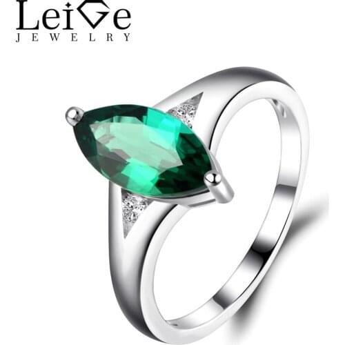 Leige Jewelry Emerald Engagement Rings for Women Marquise Cut Green Gemstone Wedding Promise Ring Sterling Silver Fine Jewelry