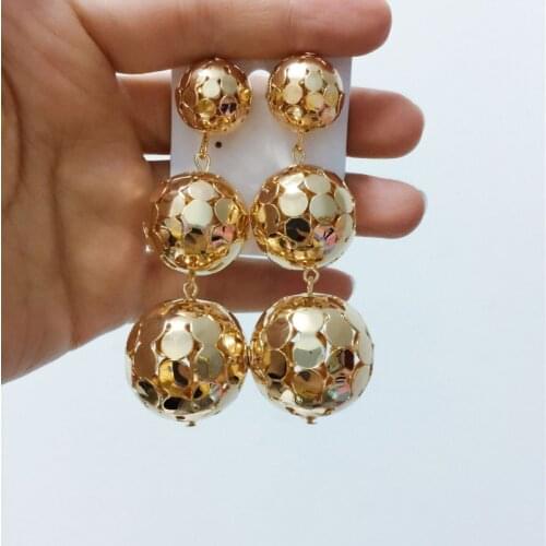 Brand Triple Metal Balls drop earrings for women Fashion Punk jewelry Gold Hollow Ball dangle earrings Pendant Vintage Bijoux