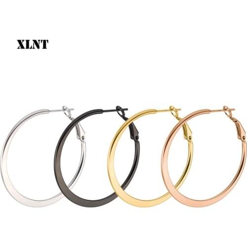 XLNT Gold Black Silver Color Jewelry Smooth Circle Stainless Hoop Earrings For Women Best Gift Wholesale High Quality Jewelry