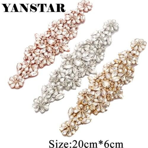 YANSTAR 1Pcs Handmade Bridal Gown Sash Clear Rose Gold Crystal Rhinestone Appliques For Wedding Dress Belt YS838