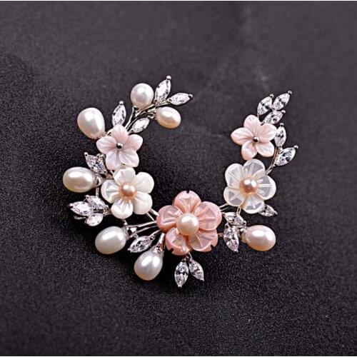 Red Trees High Quality Flower Brooch Pin For Women Wedding Gift Bridal Jewelry With Freshwater Pearl & Cubic Zircon