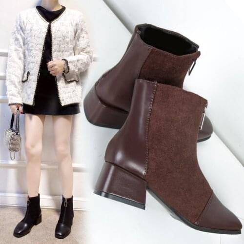 Fashion Autumn and Winter Womens Camel Black Ankle Boots Womens Thick Heel Non-slip Womens Casual Outdoor Shoes Large Size 42