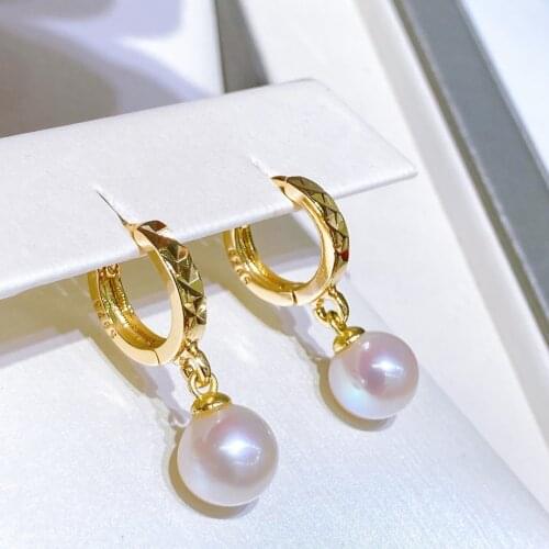 Classic Natural Freshwater Shinning 8-9mm Pearl Dangle Earrings Women Pearl Jewewlry