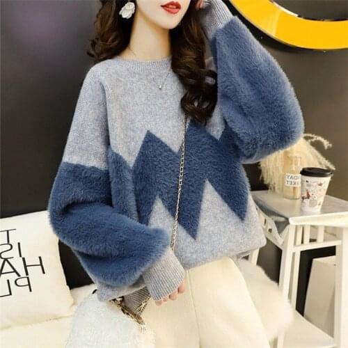 Round Neck Sweater Pullover Women Loose Korean Student Autumn and Winter 9 New Fashion Wild Knitted Bottoming Shirt Top