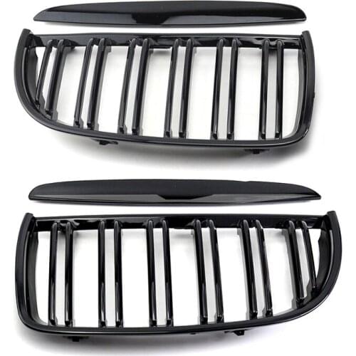 1 Pair Car Dual Slat Gloss Black Front Kidney Grill Grille 51137120007 Fit For BMW 3-Series E90 Sedan E91 Wagon 2006 2007 2008