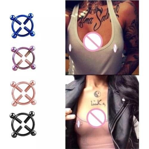 1 pair Surgical Stainless Steel Nipple Ring Women Breast Adjustable Screw Bell Pendant Fake Nipple Ring Body Piercing Jewelry