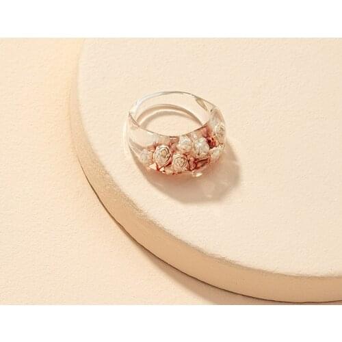 1PC Korea Fashion Transparent Resin Dry Flower Rings for Women Girls Geometric Round Rings Party Wedding Jewelry Gifts