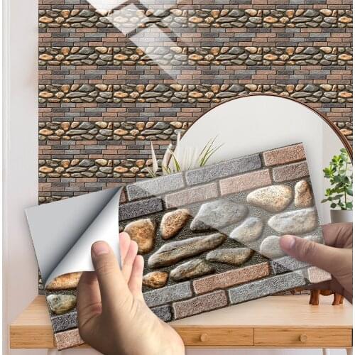 10pcs Marble Cobblestone Pattern Tiles Sticker Kitchen Bathroom Bedroom Decor Glossy Surface Waterproof Peel & Stick Art Mural
