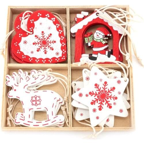 16Pcs Wooden Christmas Tree Toys Articles for Chirstmas Hanging Ornaments Xmas Decor for Home Party Wedding New Year