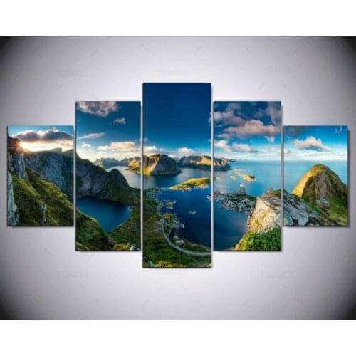 5 panel Modern Norway sea view hd Art print canvas art wall framed paintings for living room wall picture ny-1453