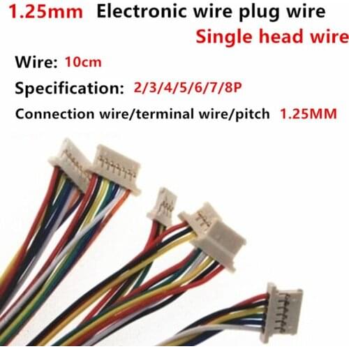 5pcs 1.25mm Wire Cable Connector 2/3/4/5/6/7/8/9/10 Pin Socket Wire Lenght 10cm