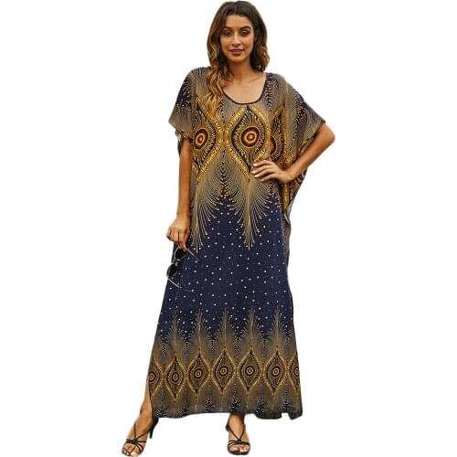 African Dresses for Women 2021 Summer African Women Plus Size V-neck Long Robes African Clothes for Women
