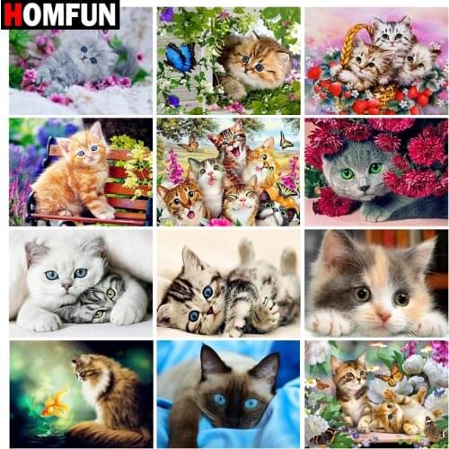 HOMFUN Full diamond Painting "Animal cat flower" Resin Drill Embroidery 5D Diy Diamond Painting Handmade Cross Stitch gift