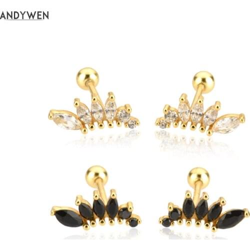 ANDYWEN 925 Sterling Silver Gold Black Zircon Stud Earring Piercing Wing Oval CZ Luxury Fine Pendiente Jewelry For Women Party