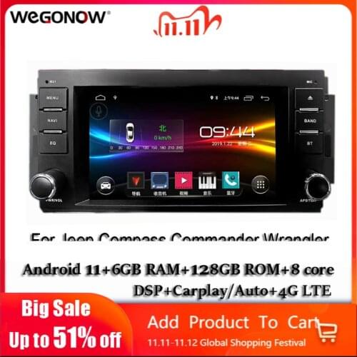 HD DSP Android 10.0 4G 64G Car Player GPS Map WIFI BT RDS Radio For Jeep Compass Commander Wrangler Chrysler Sebrin Sebring 330C