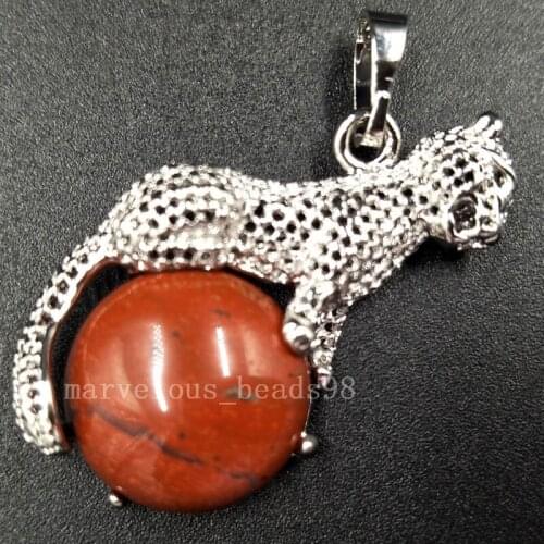 Free Shipping Beautiful jewelry 21x34mm Frame Jaspe Round Leopard Women Men Pendant Bead pC5513