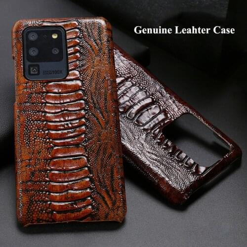 For Samsung Galaxy Note 20 Ultra S20 FE Plus S10 S9 10 A51 A71 Case Genuine Leather Ostrich Texture Shockproof Hard Cover Funda