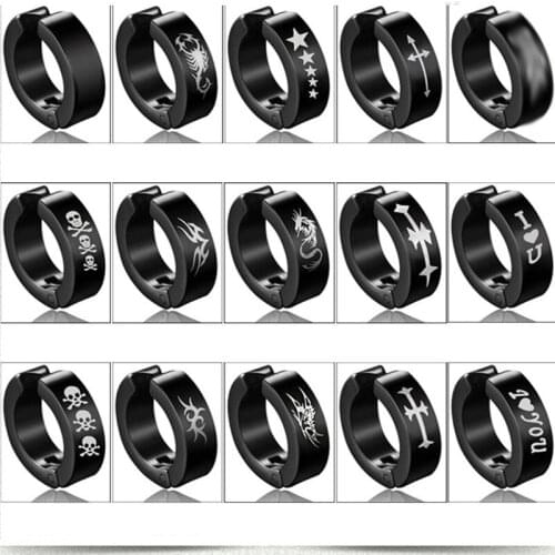 Black Ear Clip Earring Womens Hip Hop Rock Fashion Scorpion Pentagram Cross Alphabet Earring Animal Gold Small Earring Piercing