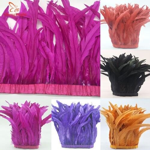 ChengBright Nice 10Yards Cock tail feathers Trim Fringe 25-30cm/10-12inch Width Decorative Craft Feather Trim Feather Ribbon DIY