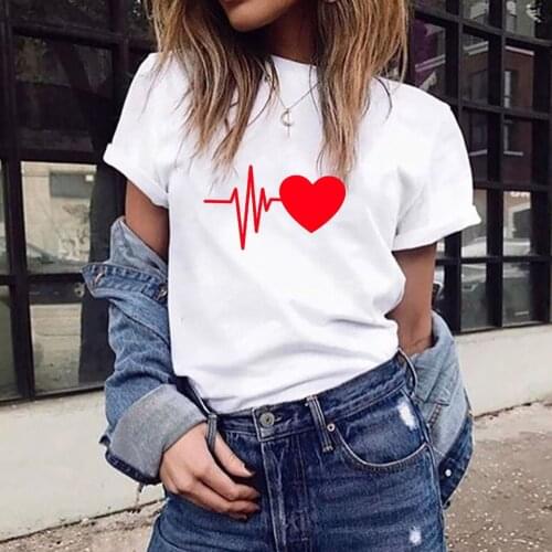 Heart Printed T Shirt Women Graphic Tee Fashion Womens T-Shirts Harajuku Tops Summer All-Match O-Neck Tshirts Female Streetwear