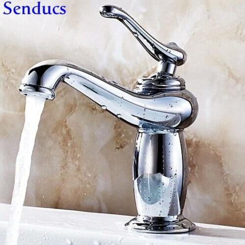 Senducs Chrome Basin Sink Faucet Single Handle Bathroom Mixer Faucet Hot Cold Water Tap Quality Brass Bathroom Basin Faucet