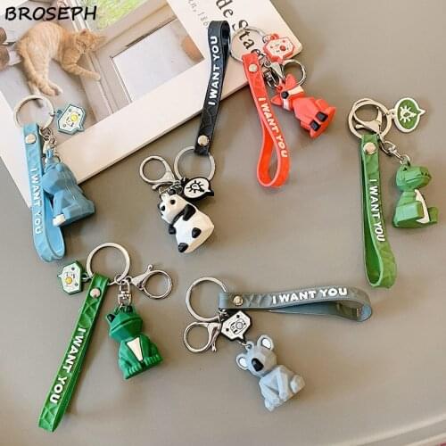 Creative Cartoon Dinosaurs Pink Geometric Cute Keychains Earphone Case Accessories Pendant Bear Fox Key Ring Couple Ornaments