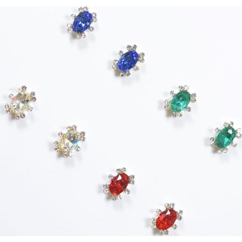 10PCS Silver Square Nail Rhinestone AB Crystal Alloy Flat Back Nails Stone Gems Glass Jewelry 3D Nail Art Decorations DIY Charm