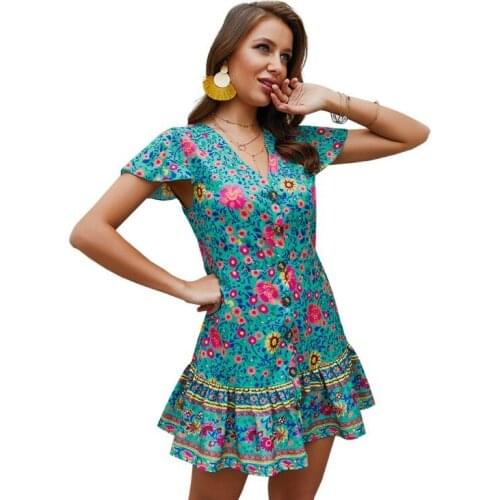 Summer 2019 boho sexy print dress 1pcs/lot