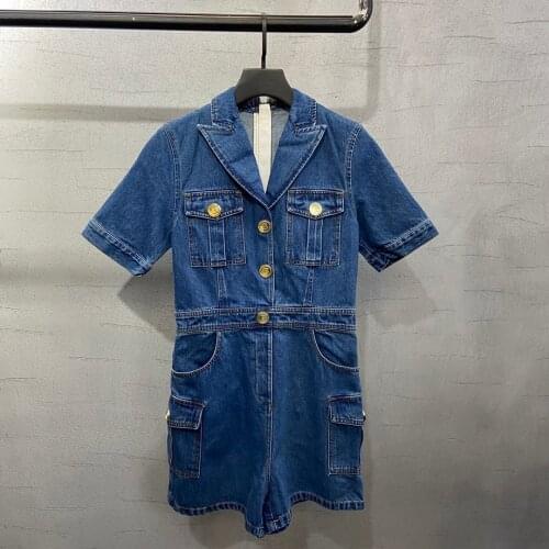 High 2021SS Summer Quality Women Denim Playsuits Ladies Cowboy Rompers Jumpsuits Ddxgz2 6.09