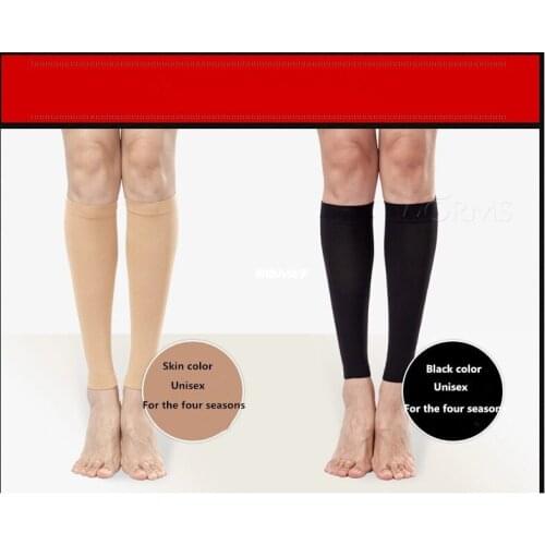 Medical Compression Calf Sleeve Compression Stocking 23-32mmHg Level 2 Varicose Vein Stocking Unisex Skin & Black A Pair