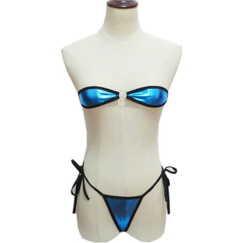 Micro bikini plus size swimwear women swimsuit women biquini bikinis Patent leather oval bright metal ring Edging Halter Lace