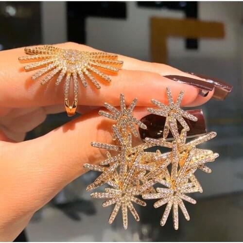 Fashion White/Gold-Color Cubic Zirconia Fireworks Shaped Full Stones Drop Earrings ,Gorgeous Womens Accessaries E9019