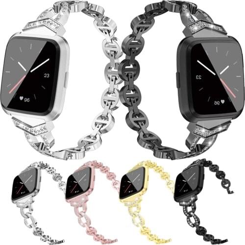 Fashion Luxucy Wrist Strap For Versa /Versa2/versa lite Watchbands Stainless Steel Rhinestone Strap For Women Watch Accessories
