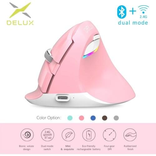 Delux M618 Mini Bluetooth 2.4GHz Rechargeable Silent click Mice for Office Ergonomic Gaming Wireless Mouse Vertical Mouse