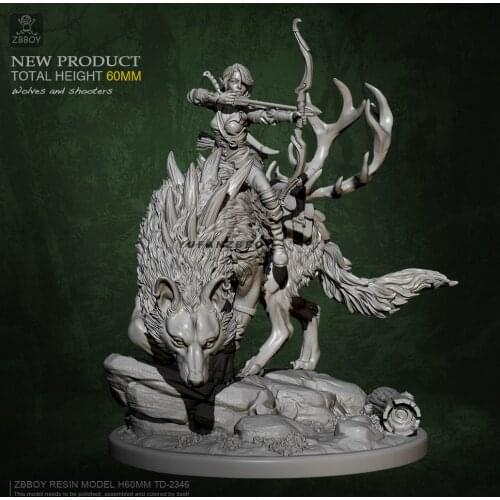 60mm Resin model Kits Riding Wolf Huntress self-assembled TD-2346