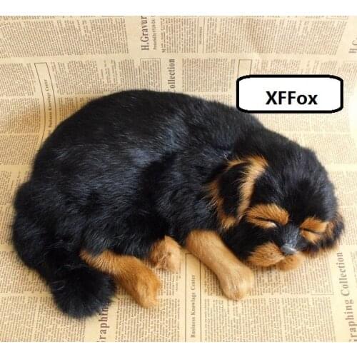 New real life sleeping dog model plastic&furs black dog doll gift about 33x23x8cm xf2344
