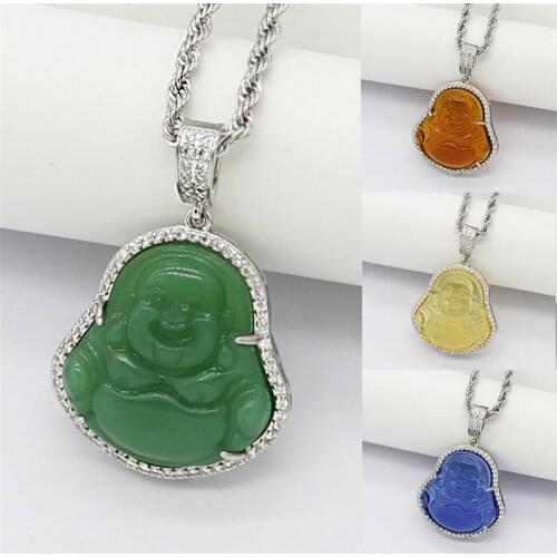 Hip Hop Iced Out CZ Bling Copper Buddha Necklace & Pendant For Women Men Jewelry With Charm Chains
